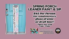 well hello, spring. spring porch leaner paint & sip. $45 per person. one complementary, glass of wine or draft beer! Thurs march 27th, 7pm-9pm, 11 green pond rd, rockaway, nj 07866, rsvp, limited space. the barn logo