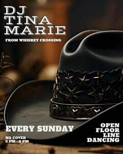 DJ TINA MARIE
of Whiskey Crossing

OPEN FLOOR &bull; LINE DANCE BY REQUEST
No Instructor &mdash; Just Dance!

First & Third Sunday of Every Month
5:00 &ndash; 8:00 PM

The Barn, Kitchen & Bar
Rockaway, New Jersey