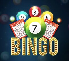Bingo flyer showing bingo cards and balls