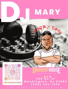 Flyer for DJ Mary, pink background