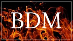 BDM logo over fire back ground