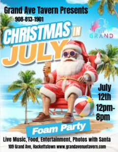 Christmas in July. July 12th at 12pm to 8pm, live music, food entertainment, photos with Santa.