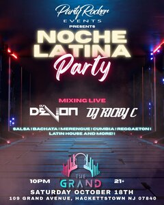 Party Rocker Events Presents: Noche Latina Party. Mixing Live DJ Devon and DJ Ricky C. SALSA I BACHATA I MERENGUE I CUMBIA I REGGAETON I LATIN HOUSE AND MORE! 10pm, 21+, Saturday October 18th.